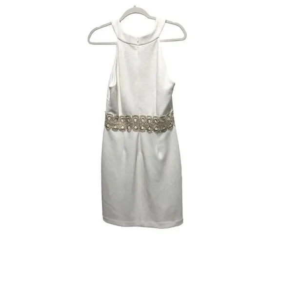 Vince Camuto | Dresses | Vince Camuto Halter Style Whitewith Gold Metallic  Lacetextured | Poshmark
